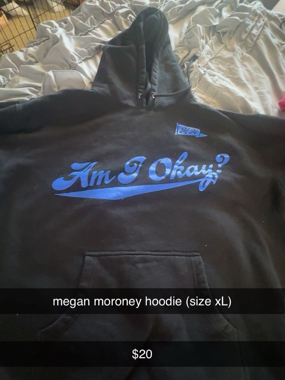 Black Hoodie with Blue 'Am I Okay?' Graphic - Megan Moroney Style
